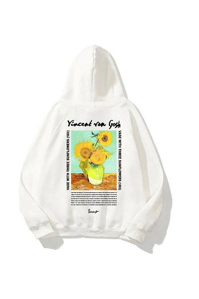 The Champ Clothing Φούτερ με κουκούλα Fleece Vincent Van Gogh με στάμπα λευκό Unisex φούτερ με κουκούλα