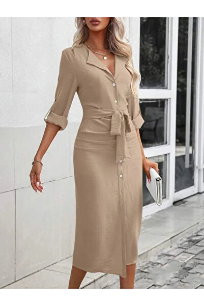 Simala Γυναικείο μακρυμάνικο μπροστινό φόρεμα Aerobin με κουμπιά στη μέση