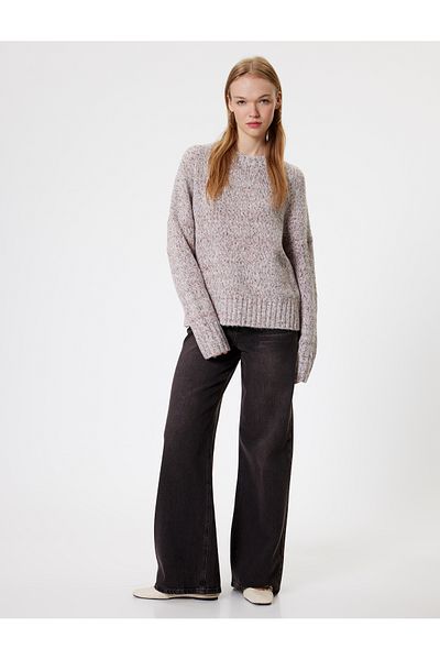 Koton Crew Neck Soft Textured Knitwear Sweater - Gray