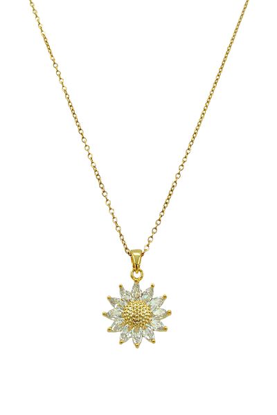 Çlk Accessories قلادة زهرة الرغيف الفرنسي من الفولاذ الملون بالحجر