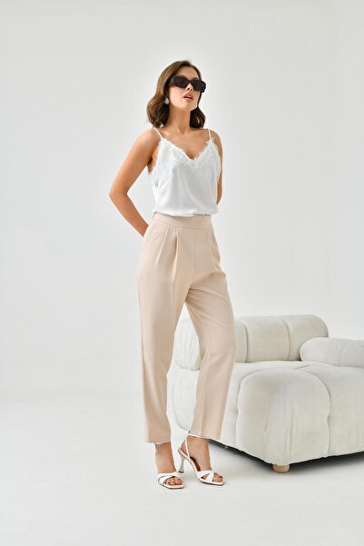 FTZ WOMEN Pantaloni elastici pentru femei, cu picioare înguste, bej 30744