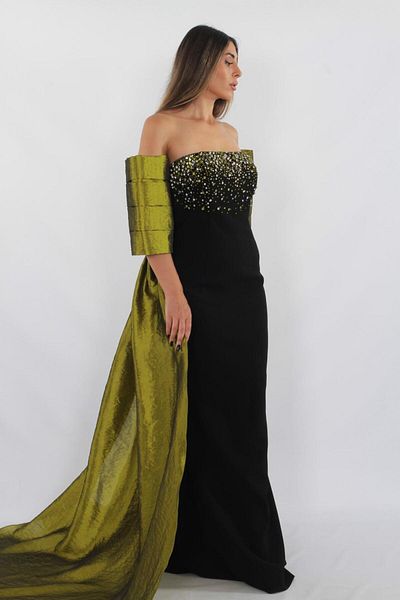 aşkın göksu Black Green Women's Evening Dress - Stylish and Comfortable