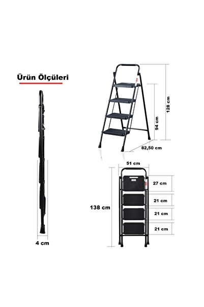 ERTEKPA 4 Basamak Siyah Merdiven Geniş Basamaklı ERTEKPA, ET4