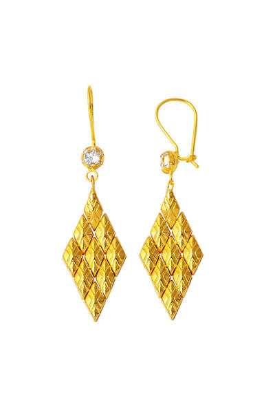 Bilezikci 14 Ayar Baklava Desenli Sallantılı Altın Küpe