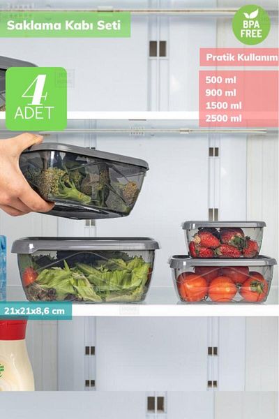 Jet's Home Food Container Refrigerator Container - Large Size Square Storage Set of 4, Bpa Free