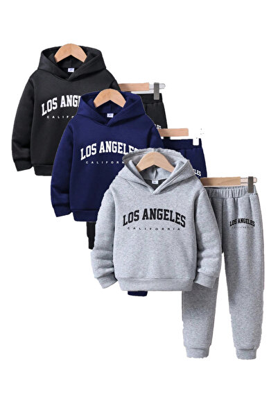 DAXİS Sportwear Company 3-Piece Children's Los Angeles Printed Hooded Tracksuit Set
