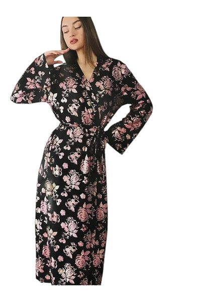 Tuba 365- Women's Dressing Gown with Black Roses