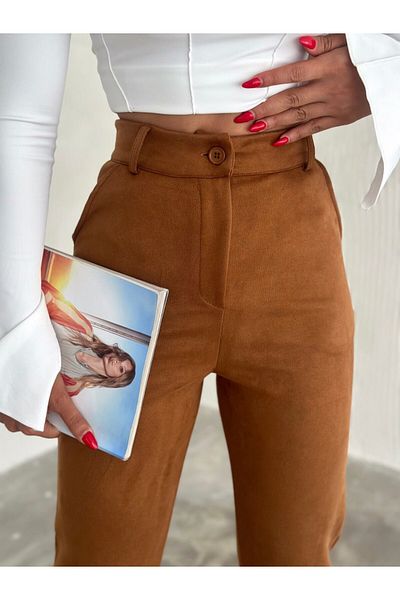 winmoda Women's Suede High Waist Carrot Pants / Women's Suede Fabric High Waist Trousers