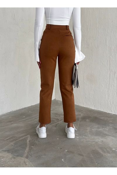 winmoda Women's Suede High Waist Carrot Pants / Women's Suede Fabric High Waist Trousers