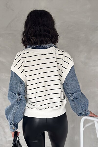 FEMELLE Hanorac de damă, alb, cu nasturi, din denim, 100% bumbac