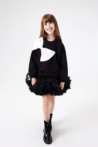 Le Mabelle Sophie Girl's Sweatshirt - Black with Bow on the Front
