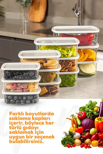 Evlinya Set of 12 Airtight Storage Containers Grey 3X(250-500-750-1200 ml)