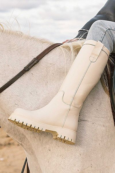 sovrana Genuine Leather Long Boots Beige