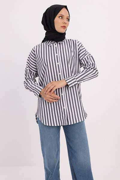 ALLDAY Ασπρόμαυρο Oversize Basic πουκάμισο