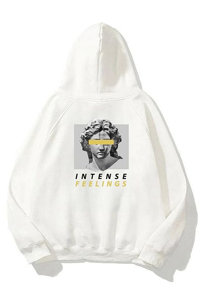 The Champ Clothing Fleece Intense Feelings Written Sculpture Printed Unisex White Hoodie φούτερ