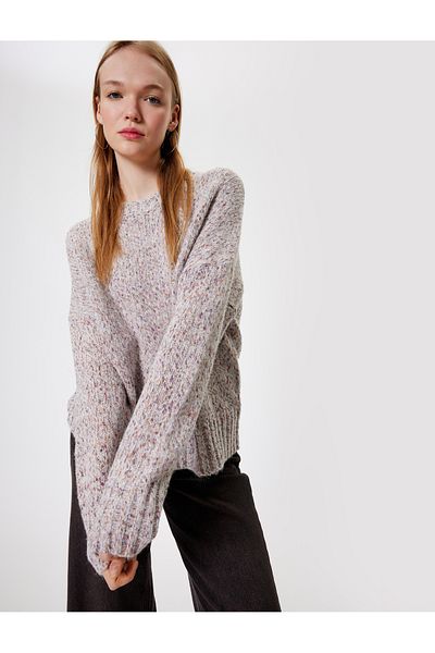 Koton Crew Neck Soft Textured Knitwear Sweater - Gray