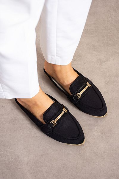en7 Pantofi clasici casual negri cu cataramă pentru femei confortabili - papuci SB105