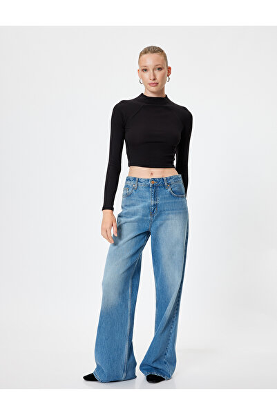 Koton Μακρυμάνικο κορμάκι με ριμπ γιακά, βαμβακερή λεπτή εφαρμογή