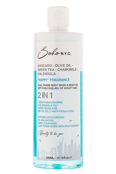 Soho N.Y.C. Vegan Dual Phase Shower Gel and Intense Moisturizing Body Oil-happy 390 ml