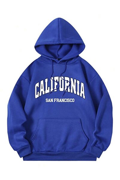 NoVibe سويت شيرت بقلنسوة مطبوع عليه كاليفورنيا باللون الأزرق للجنسين من ساكس