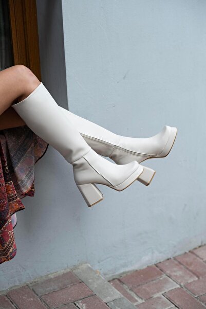 sovrana Μπότες με τακούνι Πλατφόρμα Blunt Toe Μπεζ