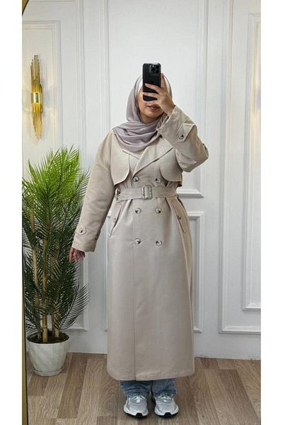 Tebrikler tekstil A Female with Hijab and Stylish Winter Seasons Trench Coat New Season and Model G1314