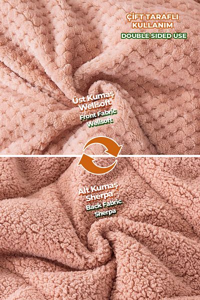 Evlen Home Collection Double Ultra Soft Plush Quilt - Double Sided Wellsoft Powder 200x220 Cm