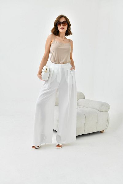 FTZ WOMEN Women's Elastic Pleated Trousers Ecru 30762