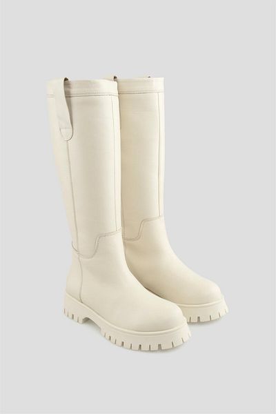 sovrana Genuine Leather Long Boots Beige