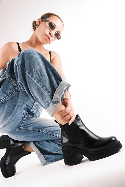 Lal Shoes & Bags Zack Kadın Yüksek Tabanlı Lastikli Topuklu Bot-Rugan Siyah