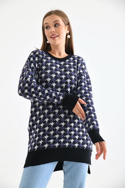 FTZ WOMEN Γυναικεία μπλούζα με σχέδιο Houndstooth Μαύρη 20044