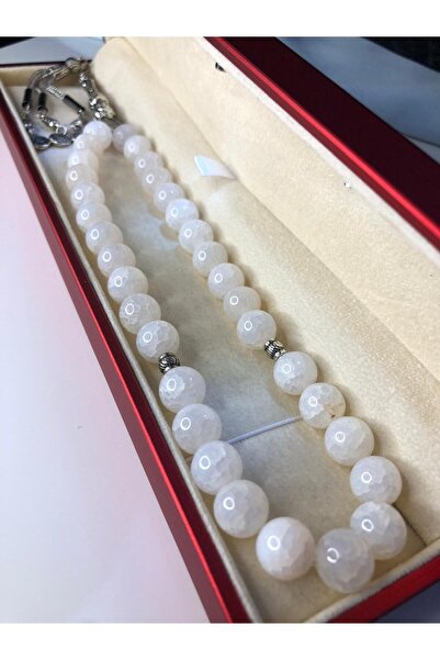 vogutima مسبحة من حجر العقيق الطبيعي من الحجر الأبيض الخشن 10 ملم • مسبحة للح...