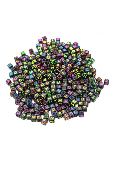 bidoluhobi Χάντρες Γράμματα Ακρυλικός Κύβος Χρώμα Μαύρο 6 mm 250 γρ