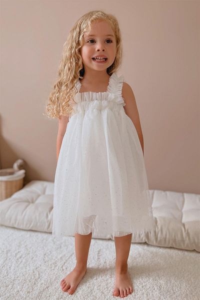 Le Mabelle White Butterfly Winged Tulle Strap Girls' Dress - Evie