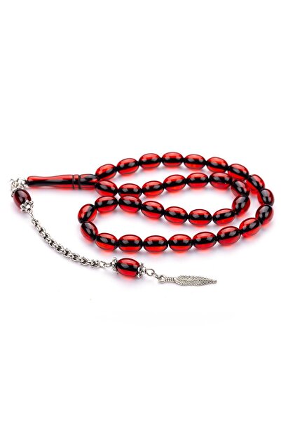 TESBİHKENTİ مسبحة صلاة من العنبر المسحوق باللون الأحمر من سلسلةنا الجميلة