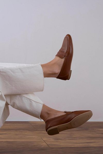 sovrana Tan Colored Real Leather Inside and Outside Moccasin
