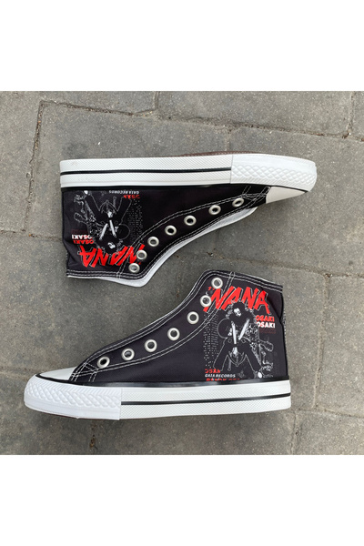 Köstebek Siyah Black Stones - Nana Osaki Guitar Uzun Kanvas Ayakkabı