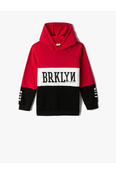 Koton College-Kapuzenpullover mit Farbblock-Print und langen Ärmeln