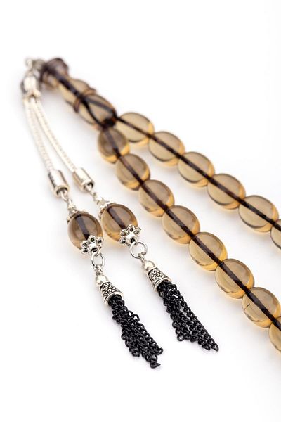 TESBİHKENTİ Large Grained Gray Beautifully Pulled Fire Amber Prayer Beads