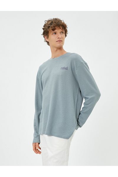 Koton Long Sleeve T-Shirt Slogan Embroidered Crew Neck