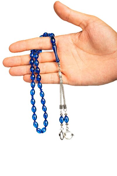 TESBİHKENTİ Mărgele de rugăciune de chihlimbar cu pulbere albastră cu 2 ciucu...