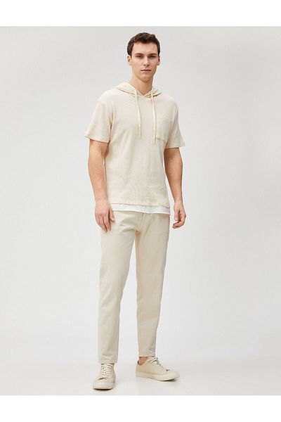 Koton Basic Hooded T-Shirt Short Sleeve Textured Pocket Detailed Cotton