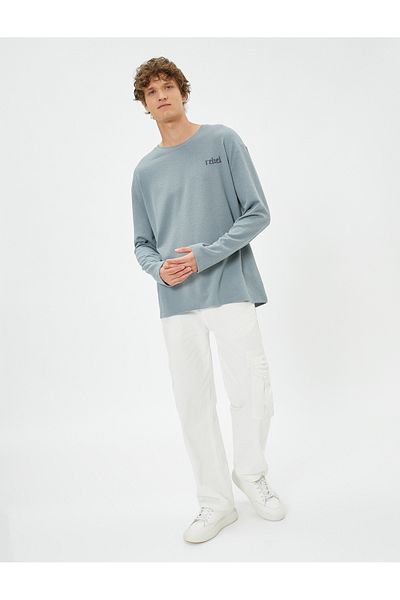 Koton Long Sleeve T-Shirt Slogan Embroidered Crew Neck