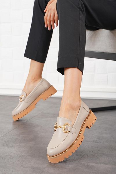 Moda Pie Balerini Joyce din piele naturală pentru femei - cataramă în față și piele de piatră