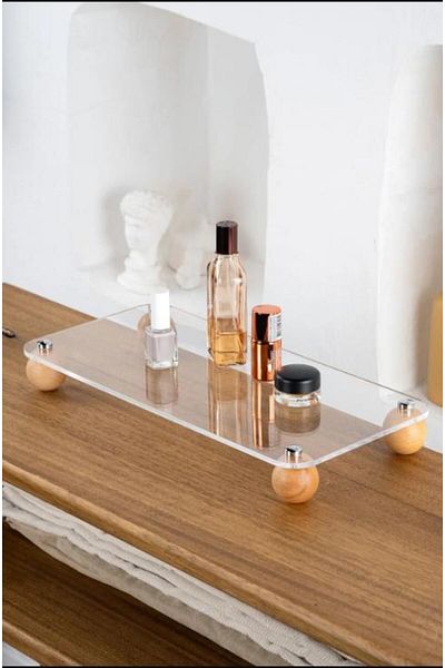 Hayveys Plexi Pinterest Διαφανής βάση οργάνωσης Organizer με ασημί ορθογώνια ξύλινα πόδια μπάλας