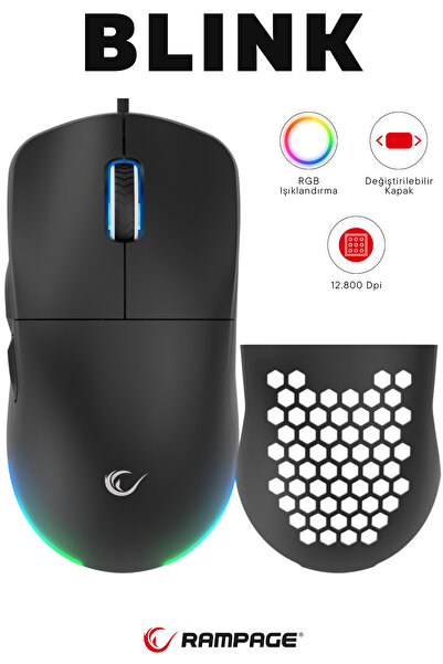 Rampage Blink Siyah Rgb Makrolu 12800 Dpi E-spor Örgü Kablo Profesyonel Gaming Mouse Oyuncu Mouse