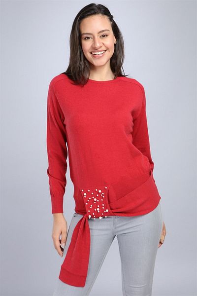 FTZ Women's Pearl Front Blouse Red 20-570