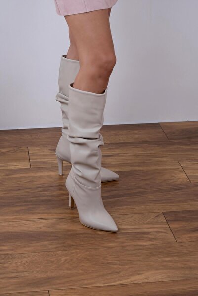 sovrana Μπεζ μακριές μπότες με φυσούνα