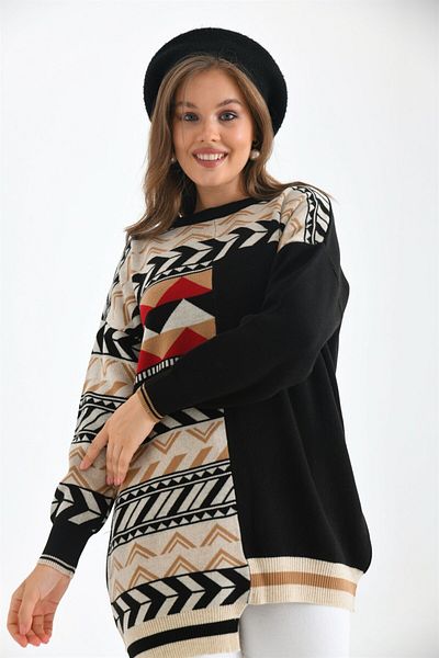 FTZ WOMEN Women's Ethnic Pattern Blouse Black 21-6269