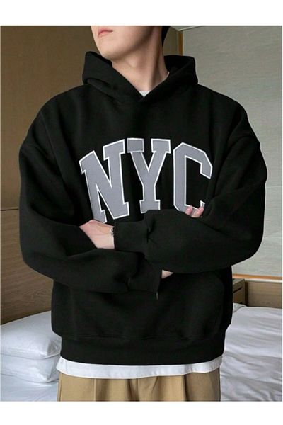 MOONBULL Ανδρικό φούτερ NYC με στάμπα Kangaroo Pocket Oversize με κουκούλα